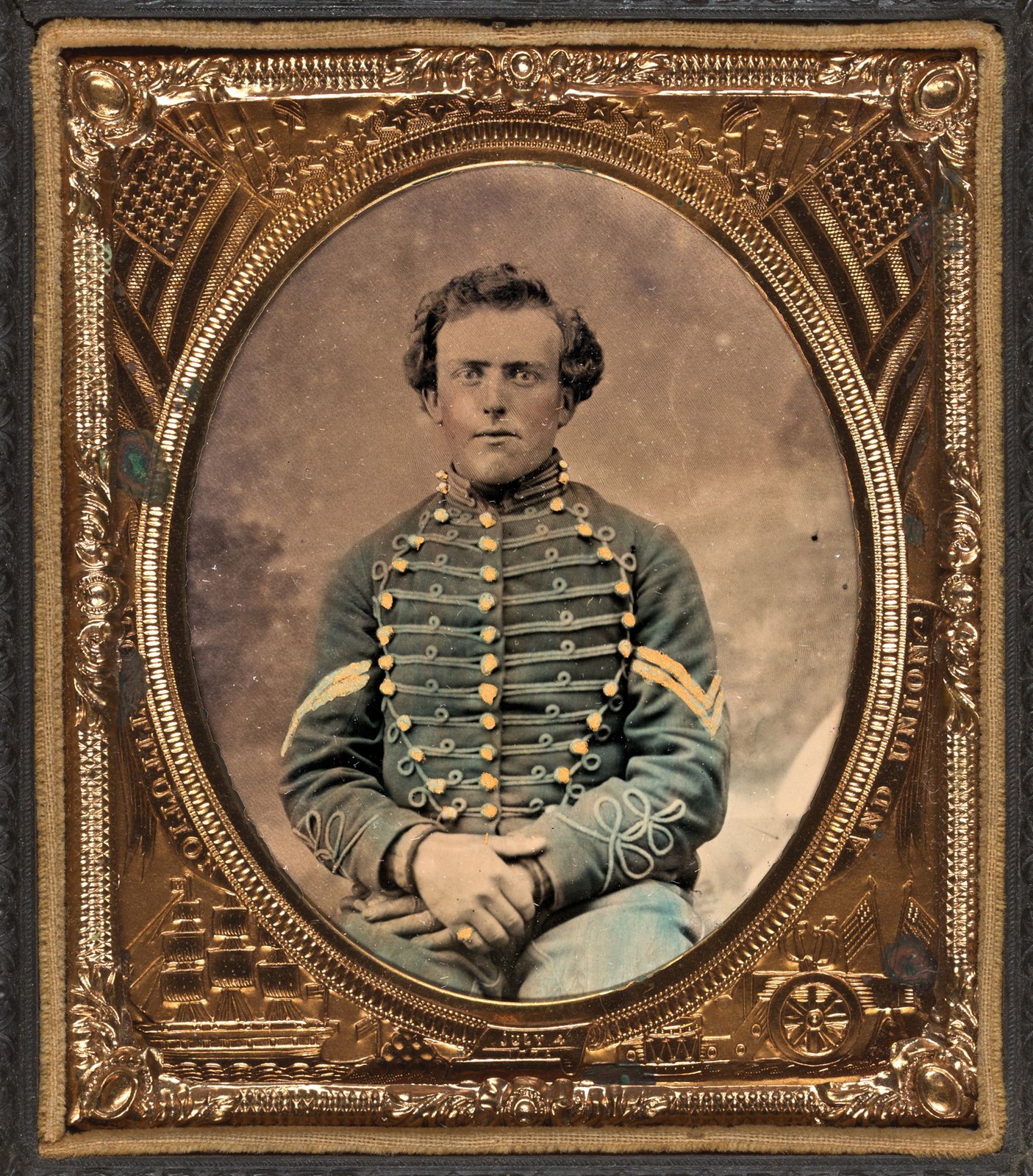 Unidentified soldier in 3rd New Jersey Cavalry Volunteers (The Butterflies) jacket with corporal's chevrons
