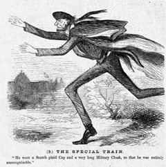 One of severl cartoons in the March 9, 1861 Harper's Weekly issue on Lincoln's furtive entry into Washington