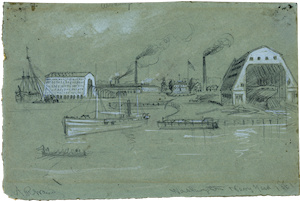 Washington Navy Yard. 1861; deawing by Alfred R. Waud