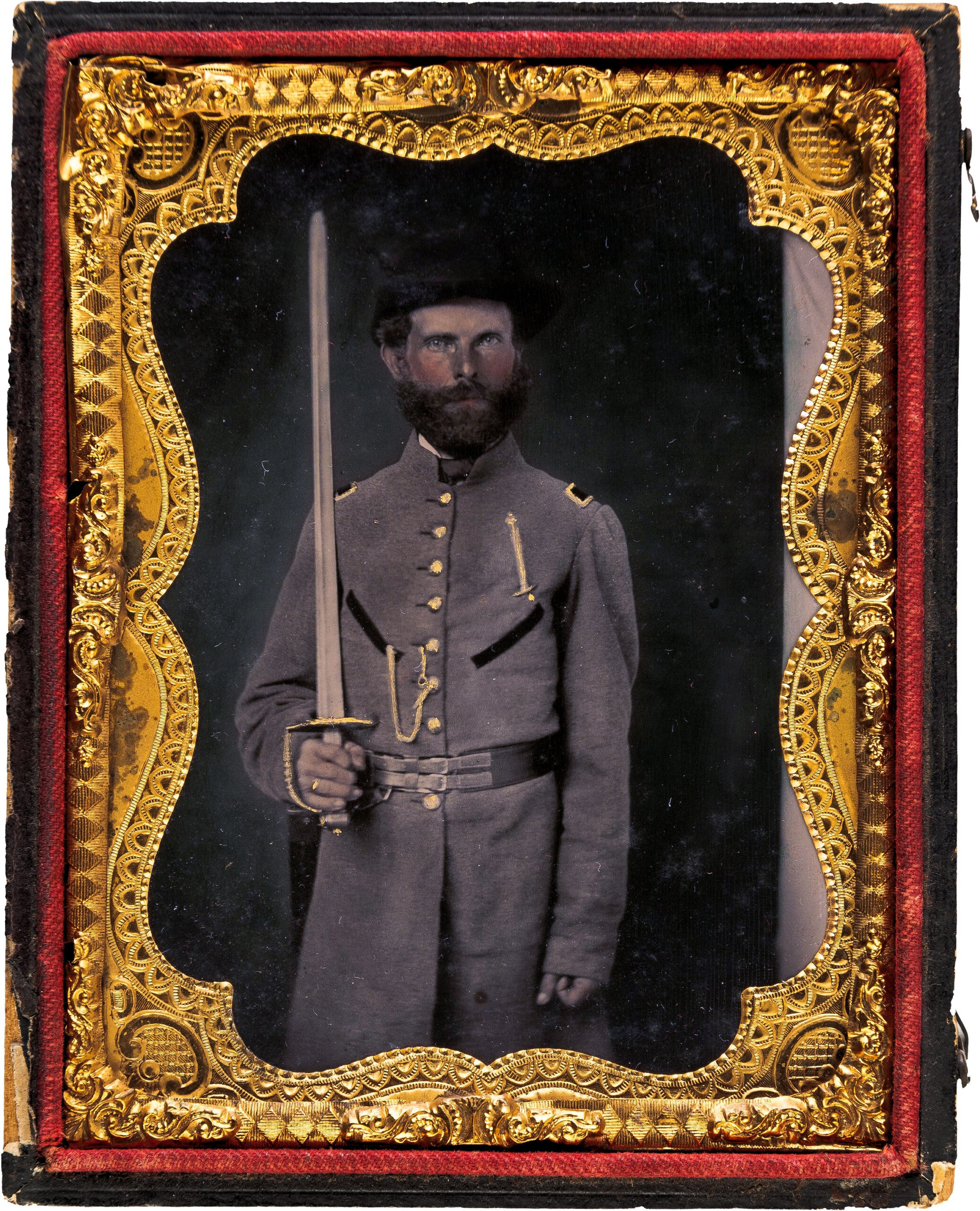 Confederate Soldier Quarter Plate Tintype. Stunning 1861 Melainotype of a Confederate officer.
