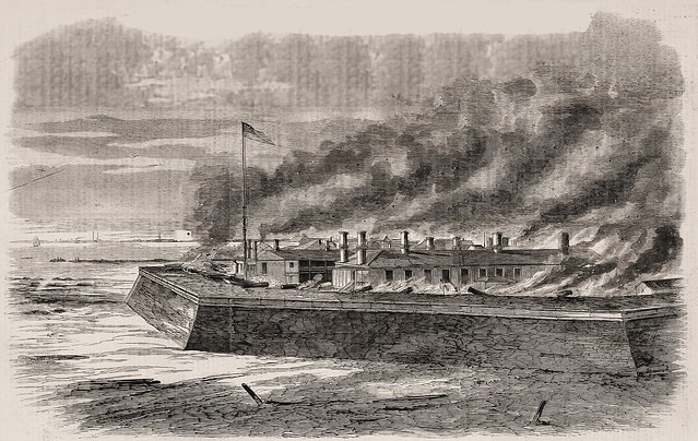 Evacuation of Fort Moultrie, and Burning of the Gun Carriages, On Sullivan's Island, Charleston Harbor, S. C.