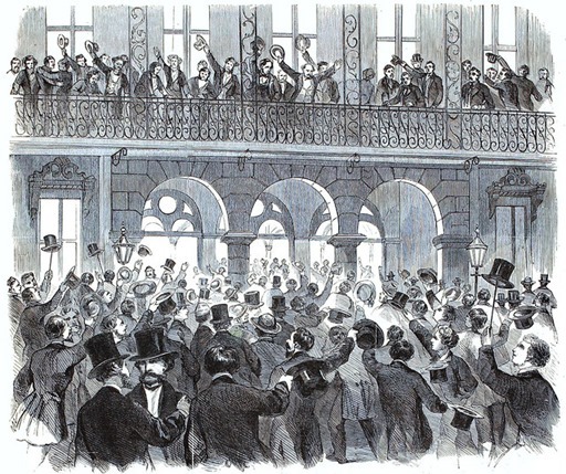 Secession Meeting in Front of the Mills House, Meeting Street, Charleston, S.C. - From a Sketch by Our Special Artist