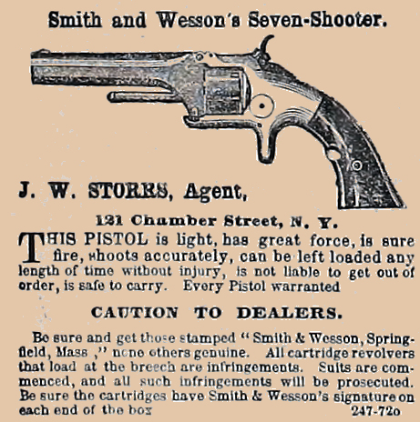 1860 ad in Frank Leslie’s Illustrated Newspaper for Smith and Wesson’s Seven-Shooter