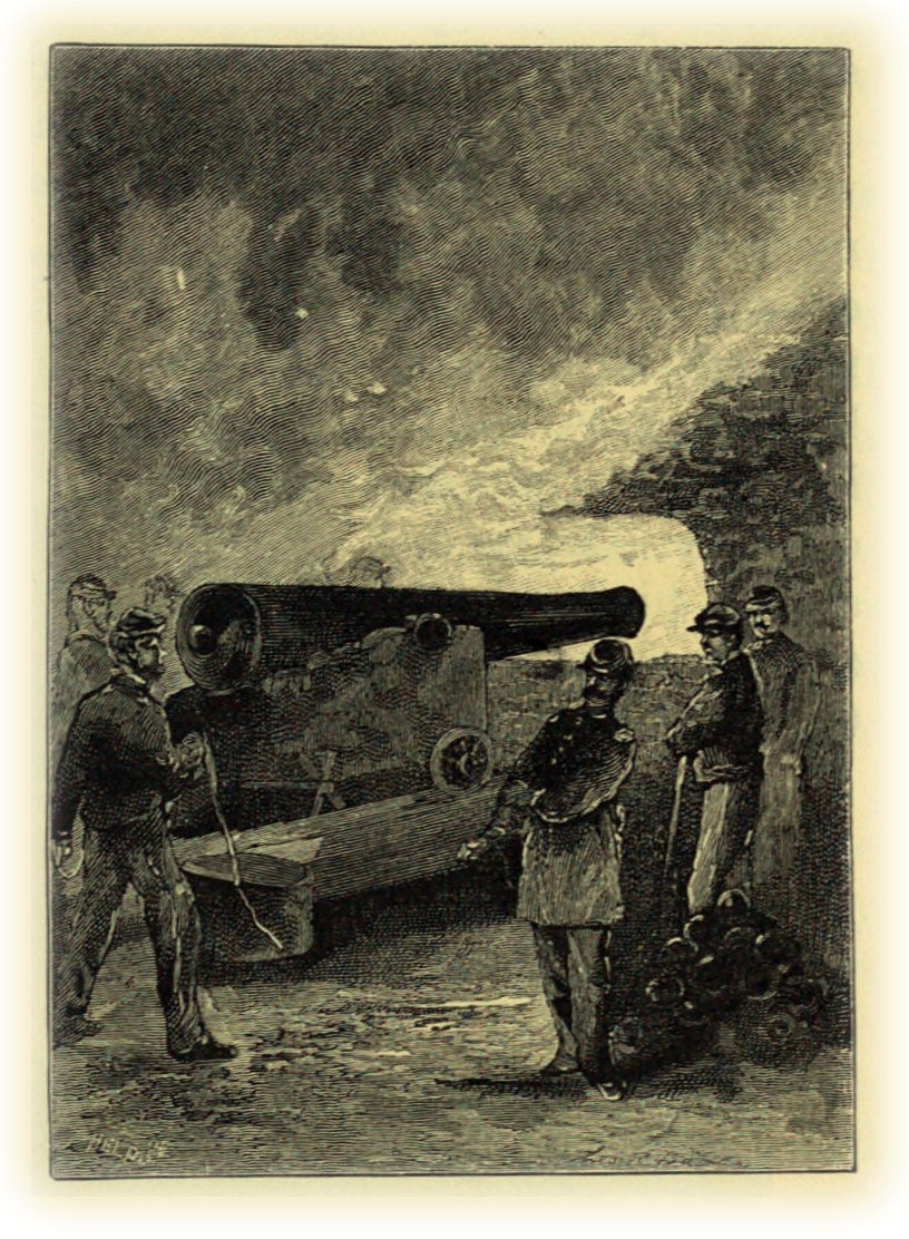 A casemate gun during the conflagration
