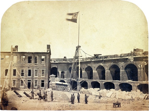 Confederate flag flying over Ft. Sumter after the evacuation of Maj. Anderson - interior view