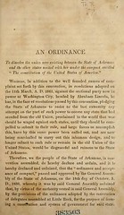AN ORDINANCE To dissolve the union now existing between the State of Arkansas and the other states united with her under the compact entitled "The constitution of the United States of America".