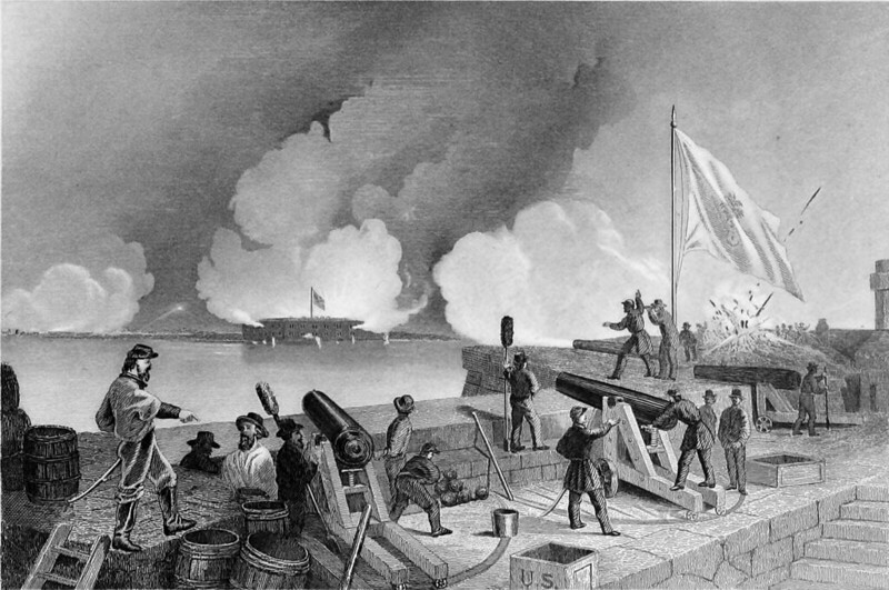 Bombardment of Sumter; probably from Moultrie Drawn by Frederic B. Schell; Engraved by Samuel Sartain from The history of the Civil War in the United States : its cause, origin, progress and conclusion by Smucker, Samuel M. (Samuel Mosheim), 1823-1863; Brockett, L. P. (Linus Pierpont), 1820-1893 Publisher Philadelphia [etc.] Jones Brothers & Co.; Chicago [etc.] Zeigler, McCurdy & Co 1865