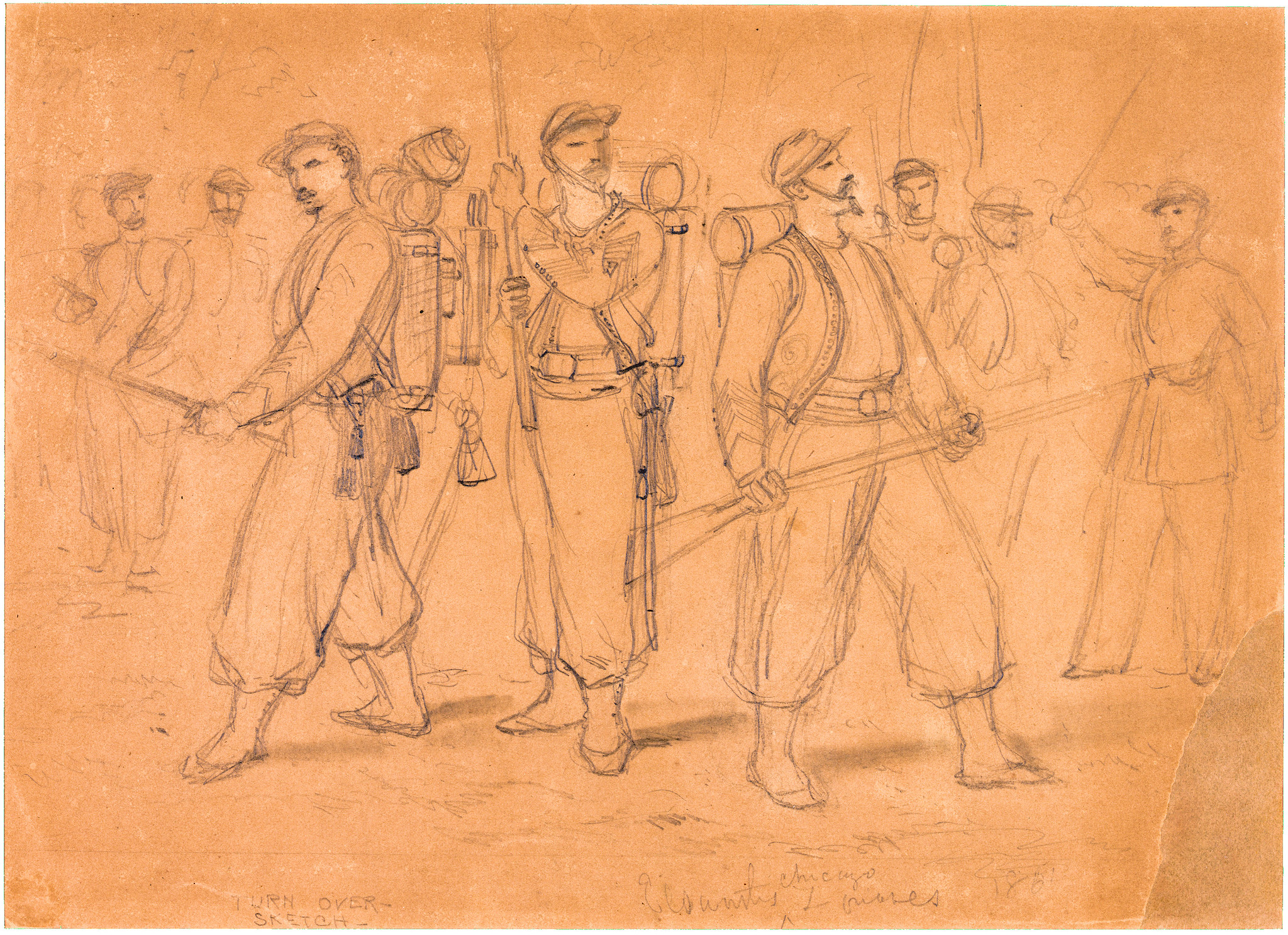 Ellsworth's Chicago Zouaves, 1861, by Alfred Waud