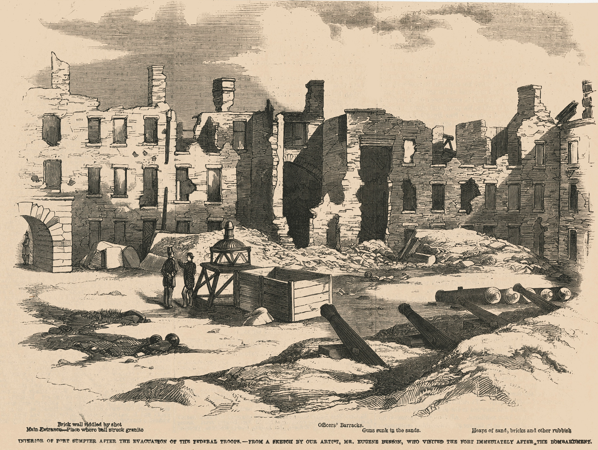 Interior of Fort Sumpter after the Evacuation of the Federal Troops—From a sketch by our Artist, Mr. Eugene Benson, Who Visited the Fort Immediately after the Bombardment