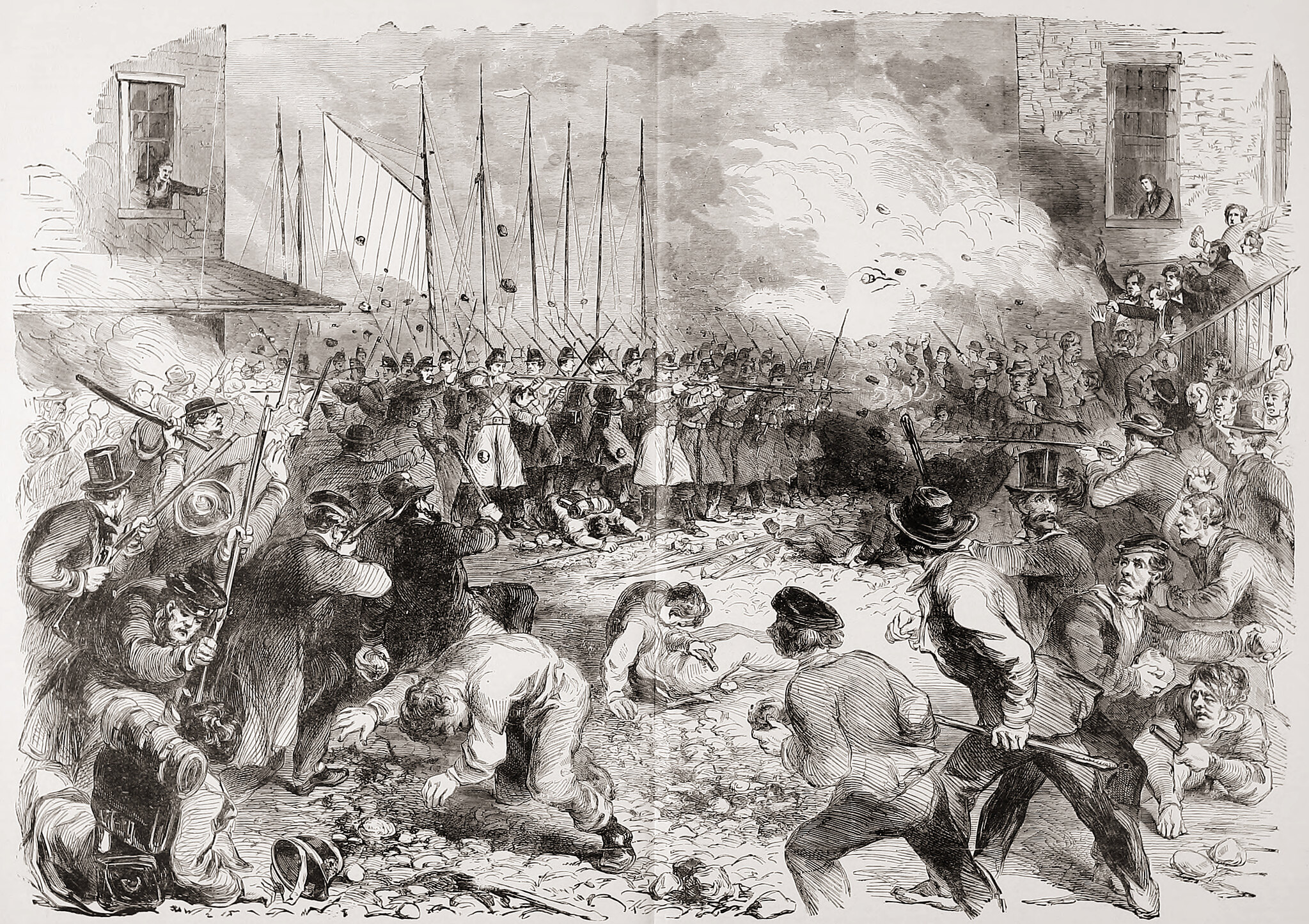 The Sixth Massachusetts Regiment Repelling the Attack of the Mob in Pratt Street, Baltimore, April 19th, 1861