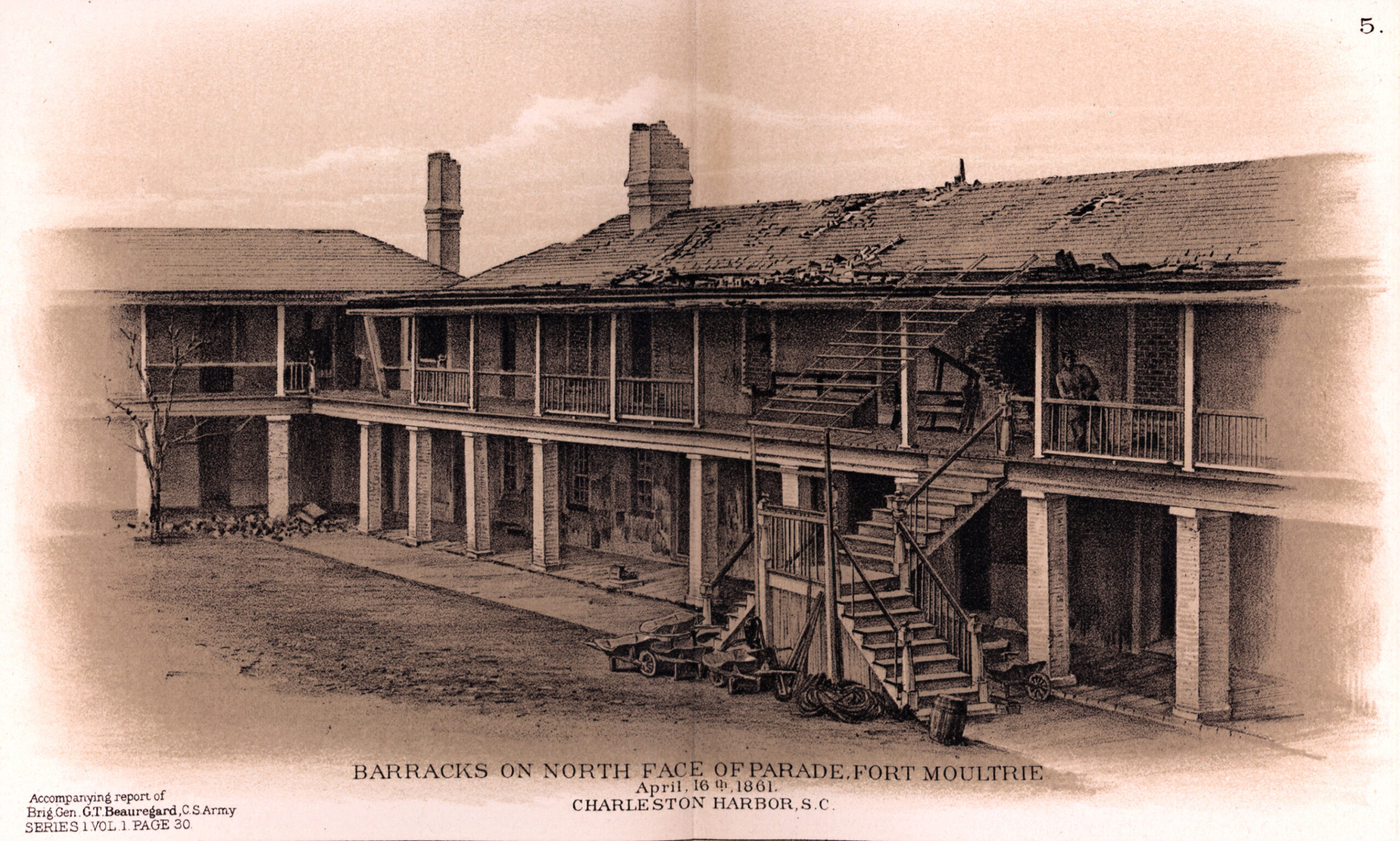 Barracks on North Face of Parade, Fort Moultrie, April 16th, 1861, Charleston Harbor, S.C. Barracks on North Face of Parade, Fort Moultrie, April 16th, 1861, Charleston Harbor, S.C.