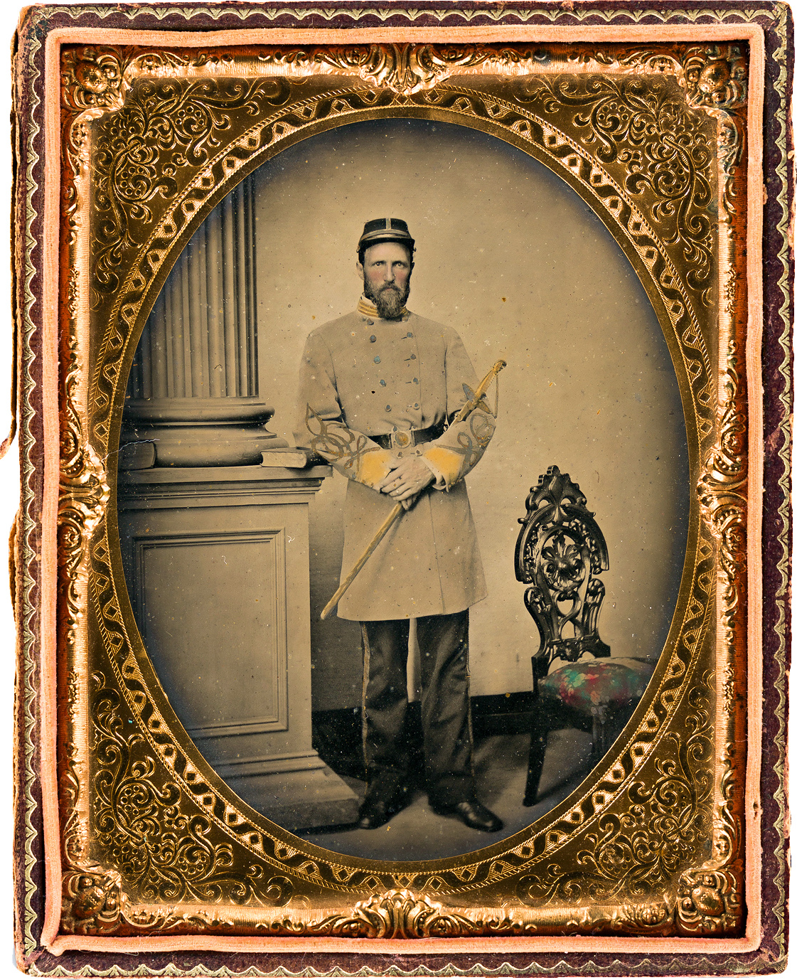 Half-plate ambrotype of Confederate officer Captain William F. McRorie of Co. A, 4th North Carolina Infantry Regiment, Richmond, Virginia.—C. R. Rees & Co.