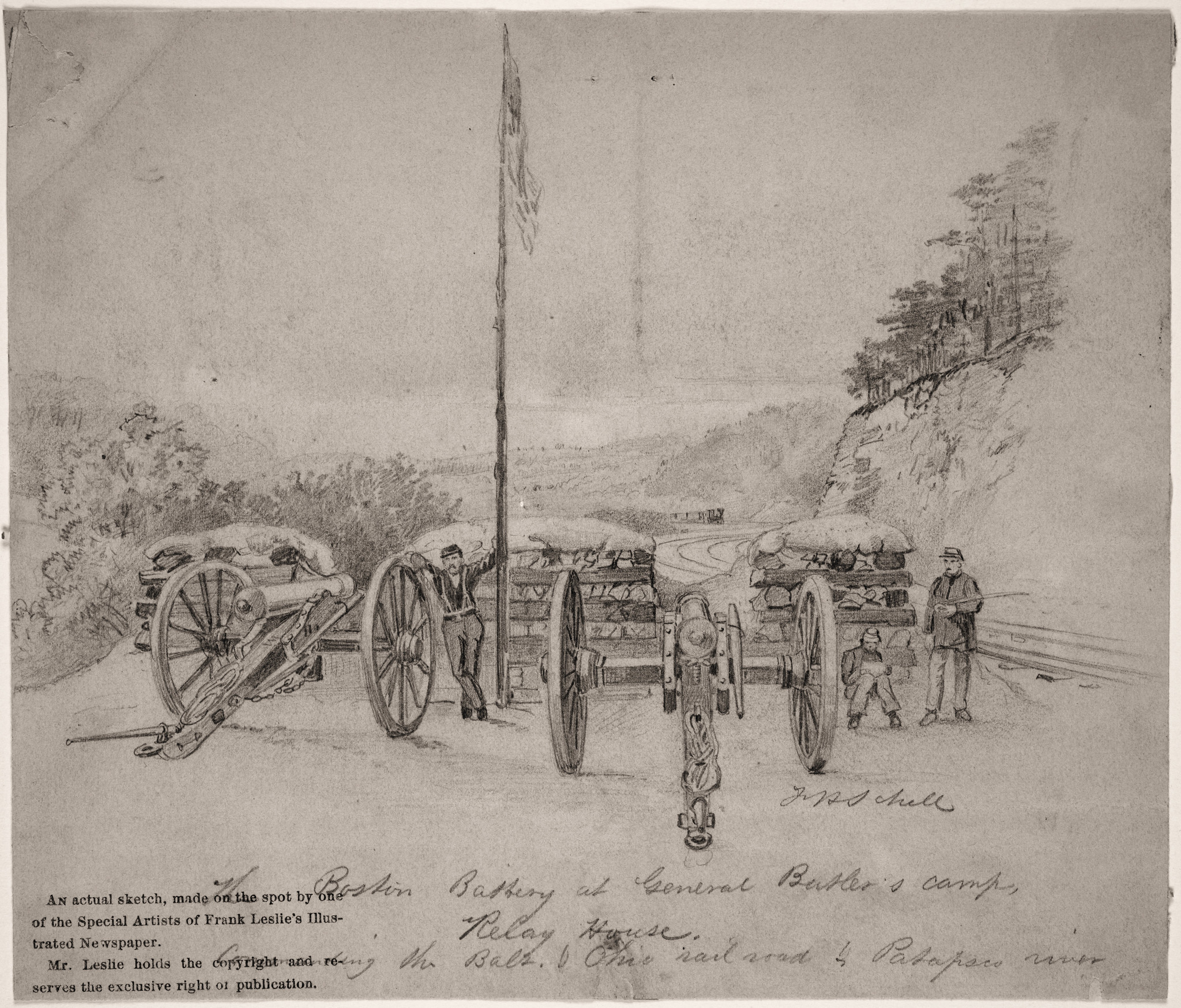 The Boston battery at General Butler's camps, Relay House. Commanding the Baltimore & Ohio Railroad by Patapsco River