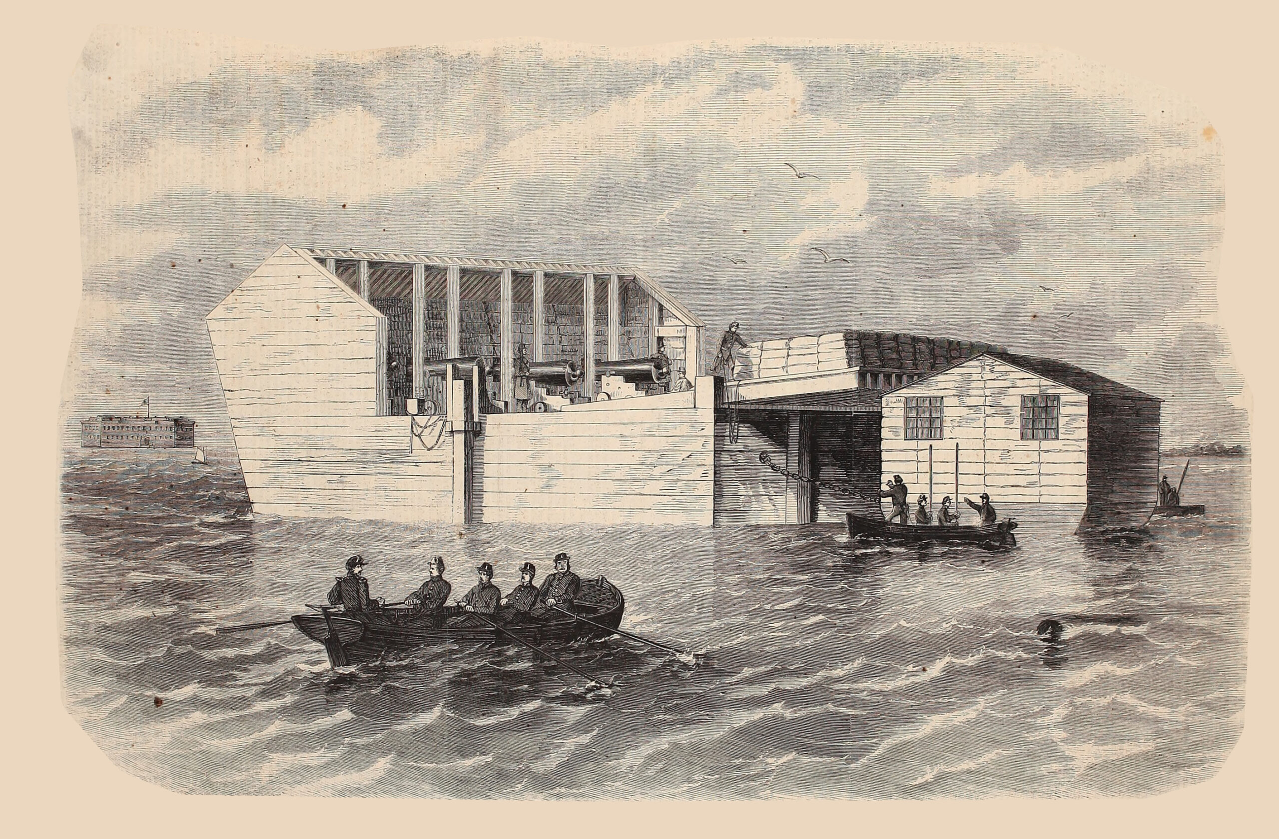 The Floating Battery at Charleston, S.C., Intended to Assist in the Capture of Fort Sumter, with Dr. de Vega's Hospital Attached.