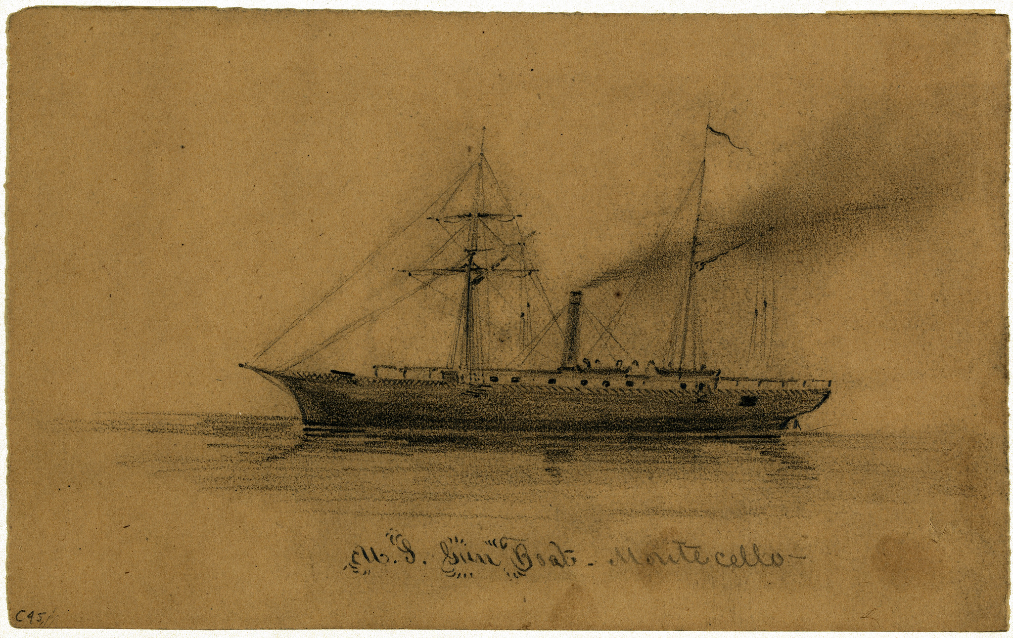U.S. Gun Boat Monticello, drawing by Alfred R. Waud