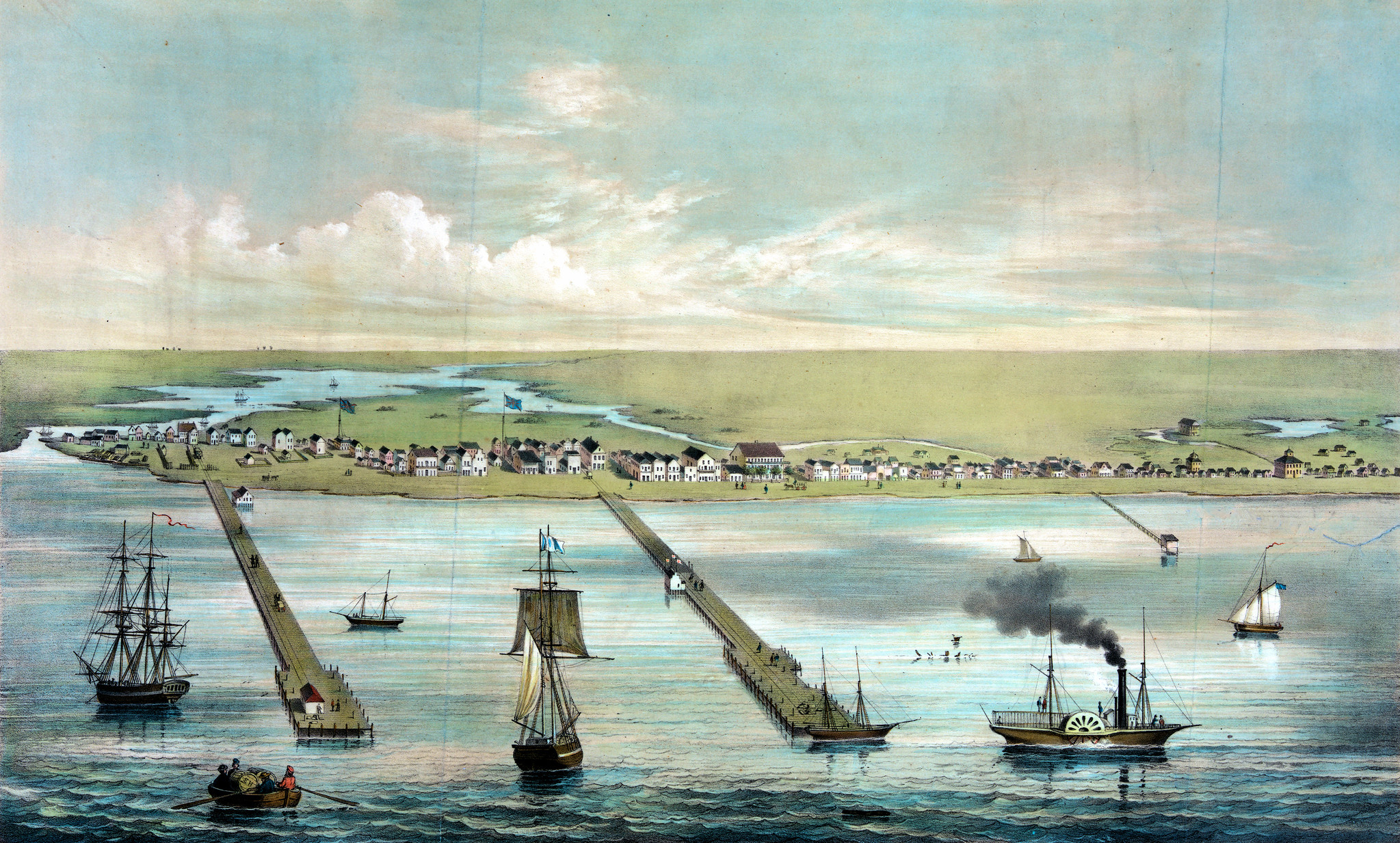 View of Indianola (Texas). Taken from the bay, on the Royal Yard, on board the barque Texana, Sept. 1860