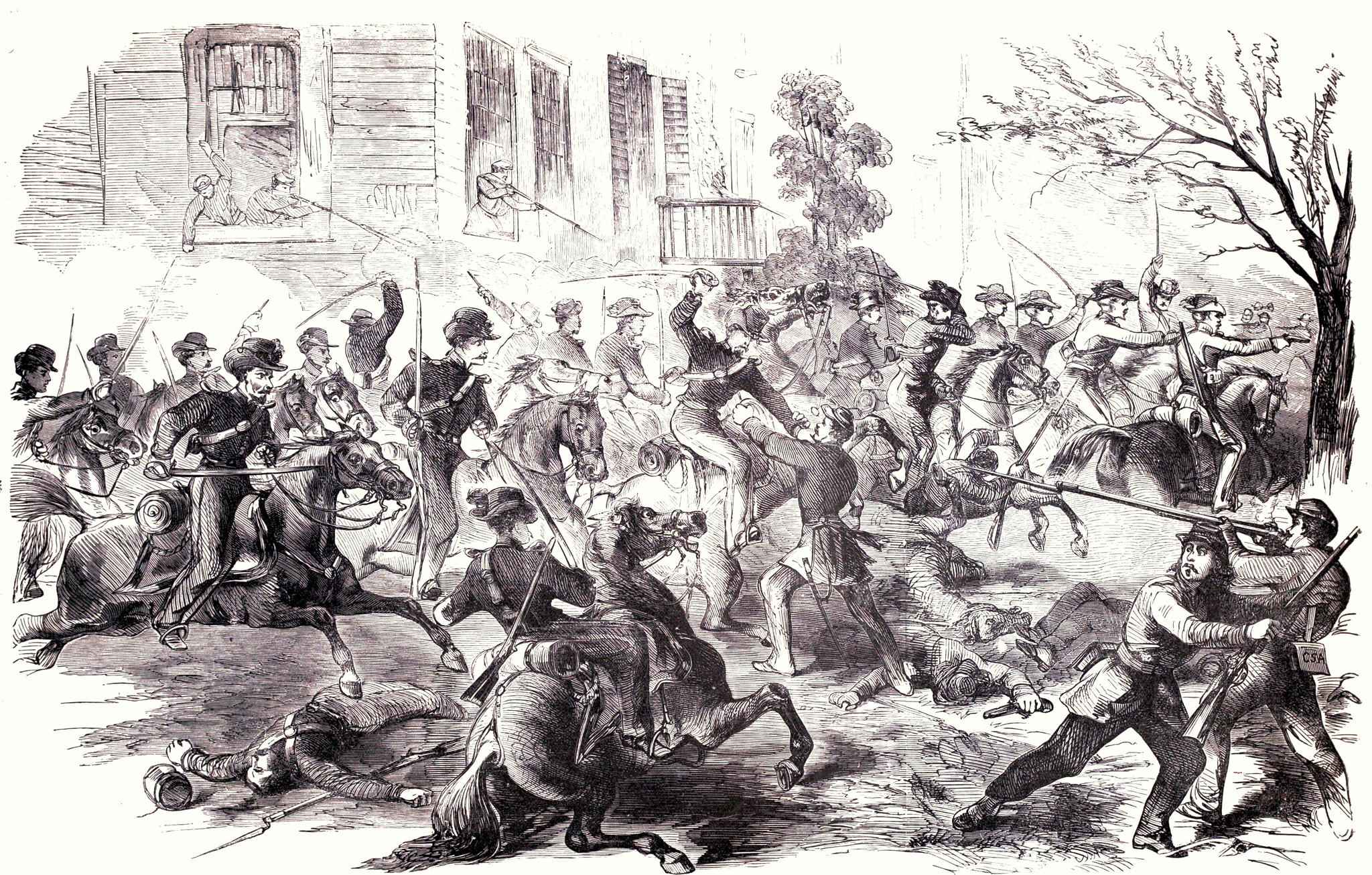 Lieutenant Tompkins, at the Head of B Company. U. S. Dragoons, Charging into the Town of Fairfax Courthouse, in the Face of 1,500 Confederate Troops, June 1st, 1861