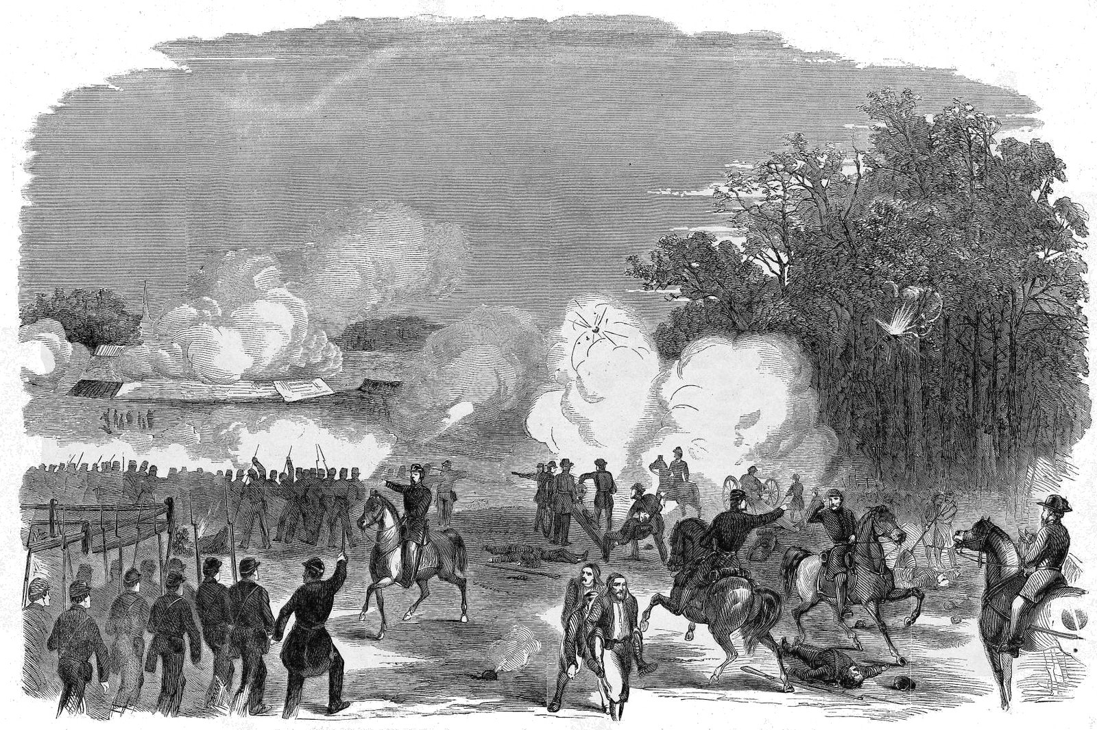 The Battle of Great Bethel, Sketched by our Special Artist, who was present throughout the fight. (Published in Harper's Weekly, June 29, 1861) 