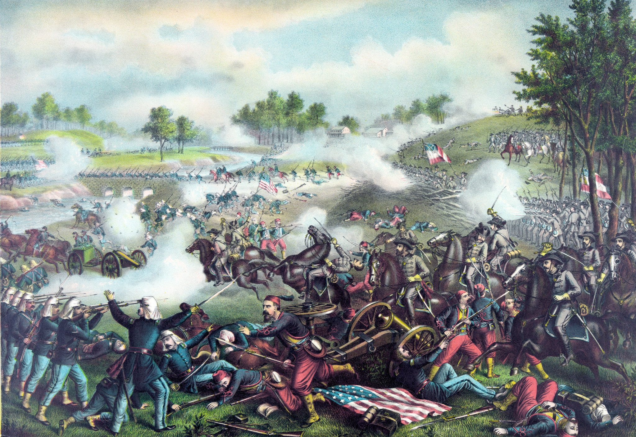 Title: Battle of Bull Run—July 21st 1861—Federal (Gen. McDowell) ... Confederate (Gen. Beauregard) ... Lithograph by Kurz & Allison