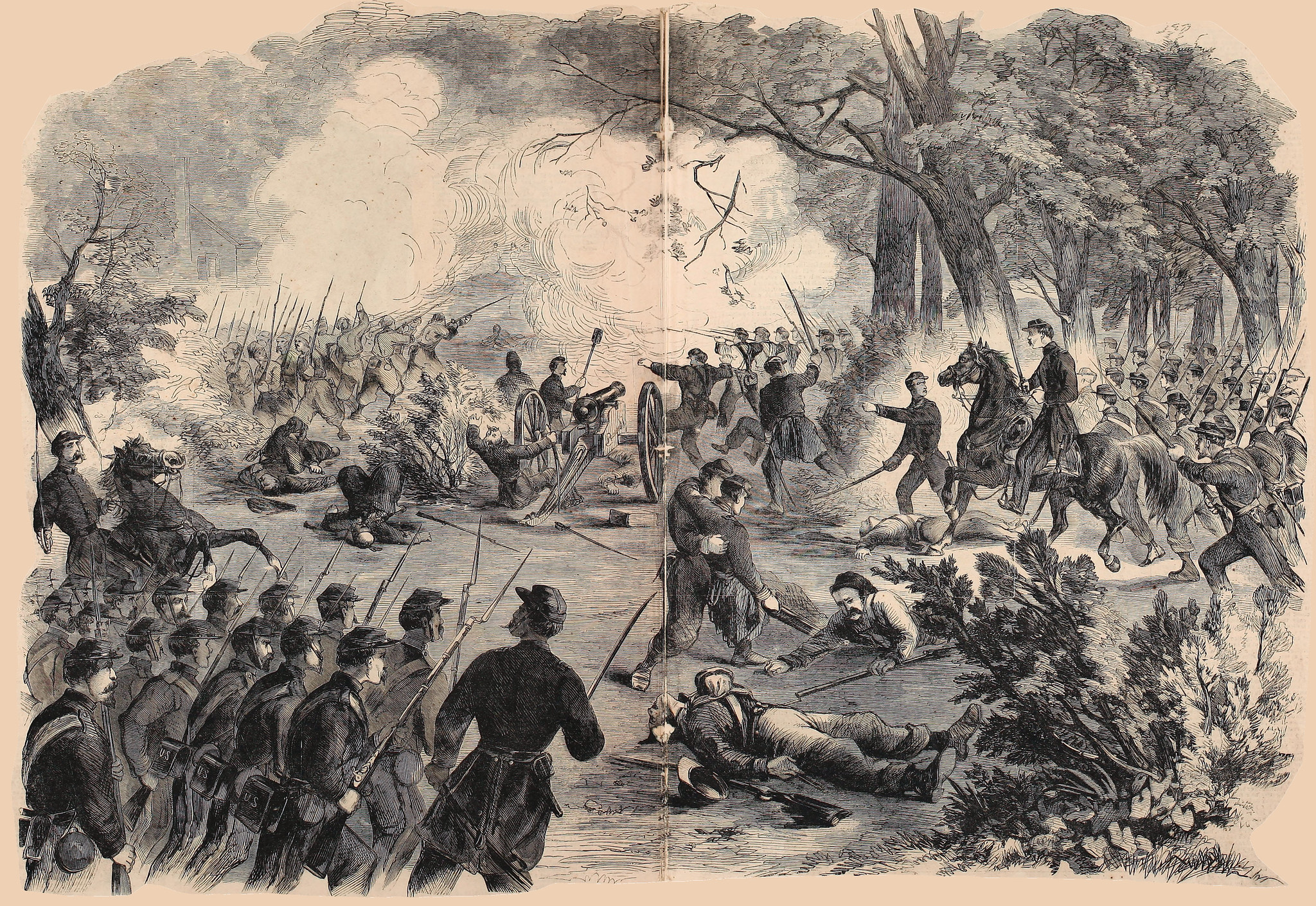 The Battle at Great Bethel, Between the Federal Troops Under the Command of General Pierce, Consisting of Duryea's Zouave Regiment, Townsend's Albany Regiment, Bendix's Steuben Regiment, Allen's First New York Volunteer Regiment and the Secession Troops, Strongly Entrenched, Under the Command of Colonel J. B. Magruder, on the Morning of June 10, 1861