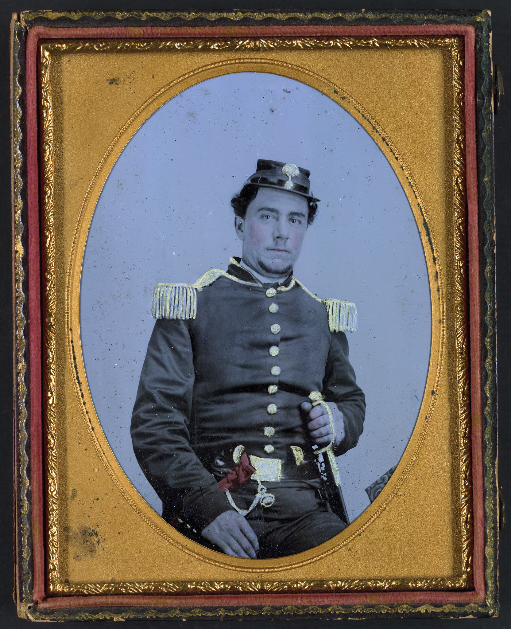 Jesse Sharpe Barnes, later captain of Co. F, 4th North Carolina Infantry, in South Carolina militia uniform with sword and pistols