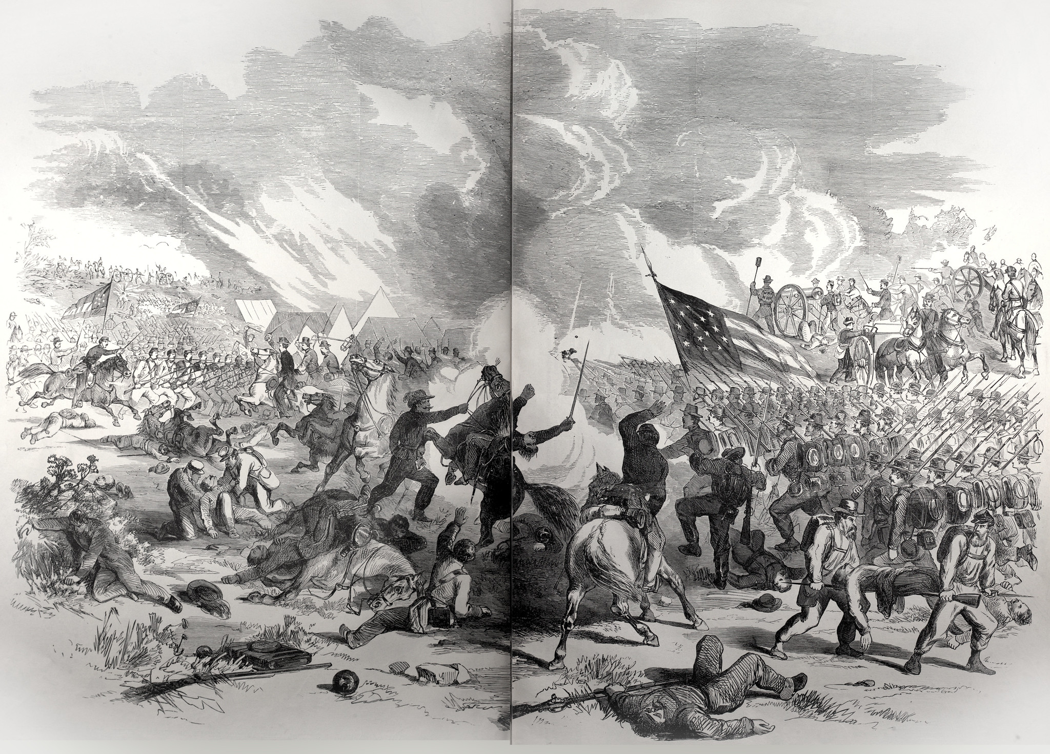 Battle at Wilson’s Creek, near Springfield, Mo., between 5,500 Union Troops under Generals Lyon and Sigel, and 23,000 Confederates under Generals McCulloch and Price, August 10th, 1861.
